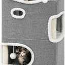YITAHOME 2 Storey Cat House, Cat Beds for Indoor Cats, Small Cat Condo with Scratch Post and Hideaway Cave, Modern Cat Cube Playhouse for Multi Kittens, Classic Style, Grey