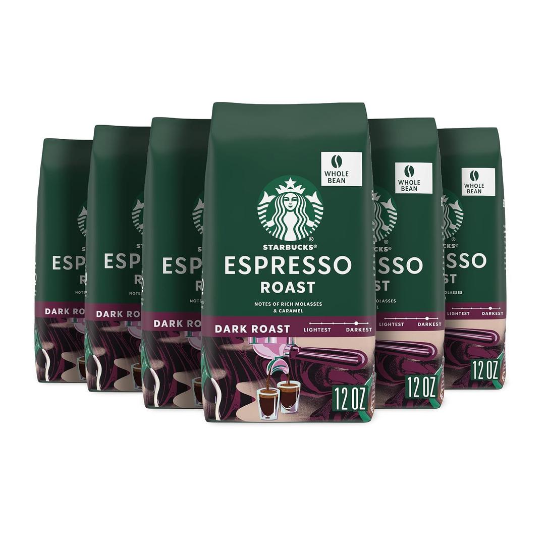 6pc Starbucks Whole Coffee Beans, Dark Roast Hot or Iced Coffee, Espresso Roast, 12 oz (EXP 12/16/26)