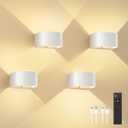 FULEN 4 Pack Motion Sensor Wall Lamp with Remote Control 3 Colors Wireless Wall Light LED Indoor Up and Down Wall Sconce 5000mAh Rechargeable Battery Powered Wall Lamps Brightness Adjustable,White