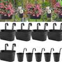 Metal Iron Flower Pots for Railing Fence Hanging Bucket Pots(5 Pcs) and Hanging Flower Pots Metal Iron Bucket Planter(10 Pcs) (Black)