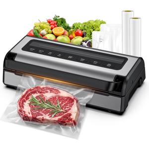 Automatic Food Vacuum Sealer Machine | 180W Kitchen Vacuum Sealer for Dry, Moist & Canister Sealing | Hands-Free Suction Base, Built-in Cutter & Storage | Complete Set with 2 Rolls & 10 Bags