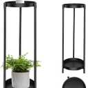 Plant Stand Indoor Outdoor, 2 Tier 24" Tall Black Flower Pot Plant Stands, Heavy Duty Metal Plants Shelf, Rustproof Iron Multiple Plant Round Supports Rack for Planter Corners Garden Balcony Patios
