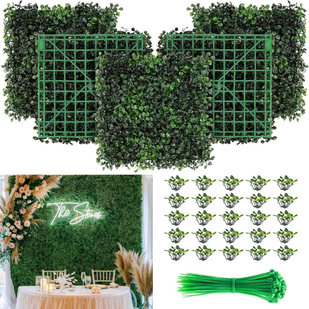 KASZOO Artificial Grass Wall Panel - 12 Pack 10"x10" Boxwood Panels for Greenery Wall Decor Faux Greenery Outdoor Privacy Fence Panel Screen Grass Backdrop for Wall, Wedding, Balcony, Backyard, Patio