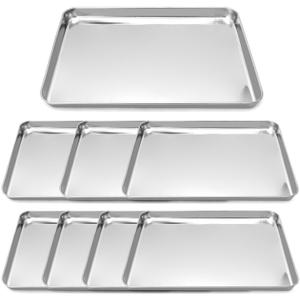 QWORK Stainless Steel Surgical Tray, Flat Bottom Tray, for Medical Instruments, Tattoo, Surgical Supplies, 15 3/4 x 11-13/16 x 1 inch, 8 Pack