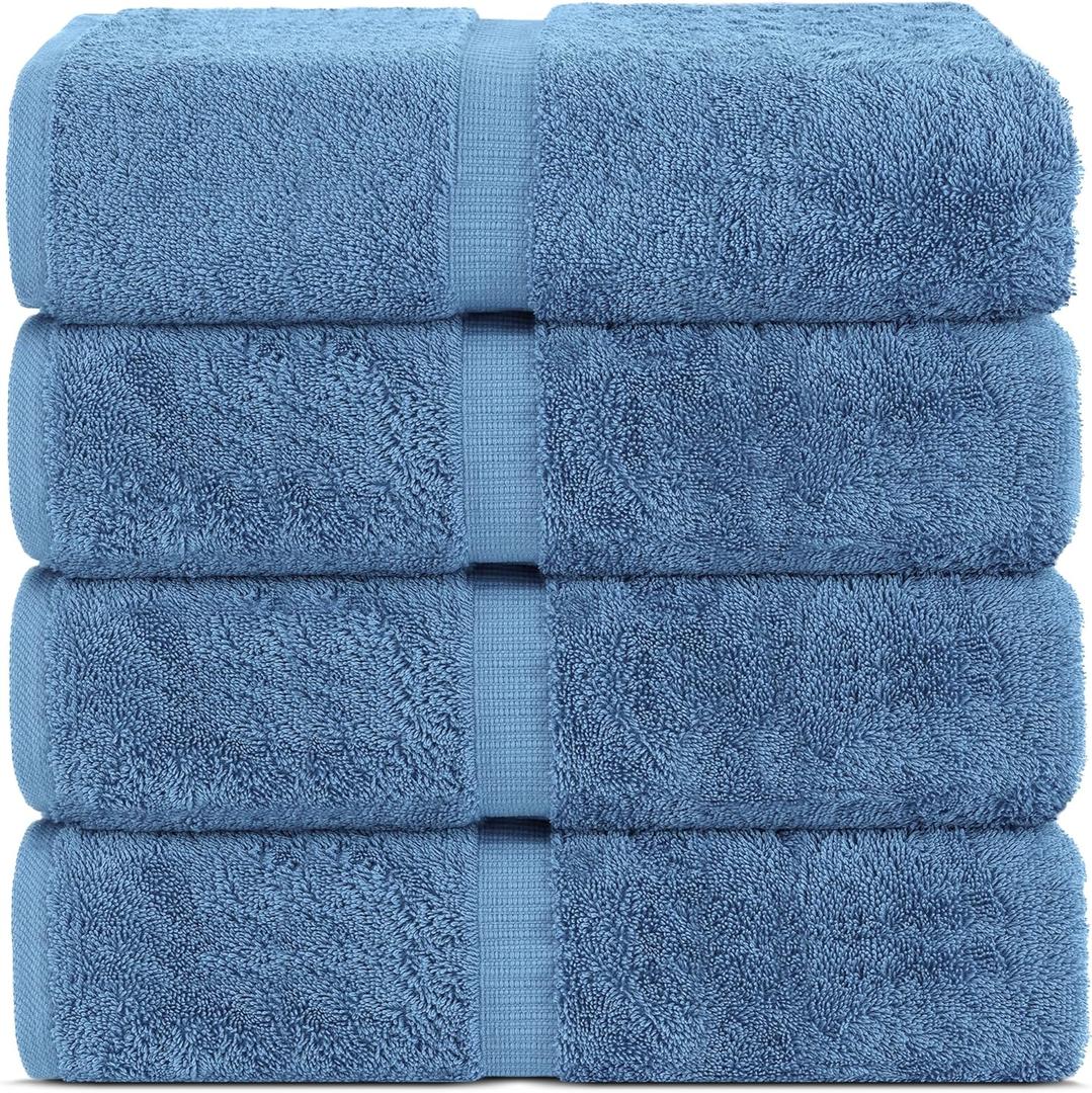 Chakir Turkish Linens 100% Cotton Premium Turkish Towels for Bathroom | 30'' x 60'' Large Bath Towels (4 Piece, Wedgewood)