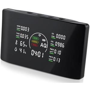 10 in 1 Indoor Air Quality Monitor with Portable Sensors for CO2, PM2.5, Temperature & Humidity,VOC Sensor and AQI,Accurate Formaldehyde,CO2 Detector Monocular,Suitable for Home,Black E1
