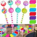 56 Pcs Candy Party Decorations Set Include Colorful Candy PVC Floor Stickers and Large Inflatable Lollipop Andy Shape Birthday Balloons for Candy Theme Party Decoration Party Supply