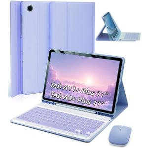 TUNKARMOR Case Keyboard for Samsung Galaxy Tab A9+ / A11+ Plus 2023/2025 11 Inch - Mouse and Detachable Magnetic Keyboard, Slim Case with S Pen Holder, Auto Sleep/Wake (Purple)