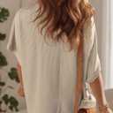 Oversized Blouses for Women Trendy Short Sleeve Boat Neck Casual Solid Color Loose Texture Knit Tunic Tops Blouses (Small, Beige)