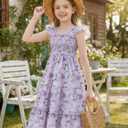 Little Girl Twirl Dress Kids Sleeveless Ruffle Tiered Smocked Dresses Girls Summer Outfits Beach Sundress (Purple), 5-6Y