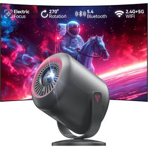 KSAN Projector with Stand, [Electric Focus] 1080P WiFi Projector with Bluetooth, Portable Movie Projector for Indoor Outdoor Use, HDMI/USB/Type C/3.5mm AV for IOS/Android/Windows/TV Stick/PS5