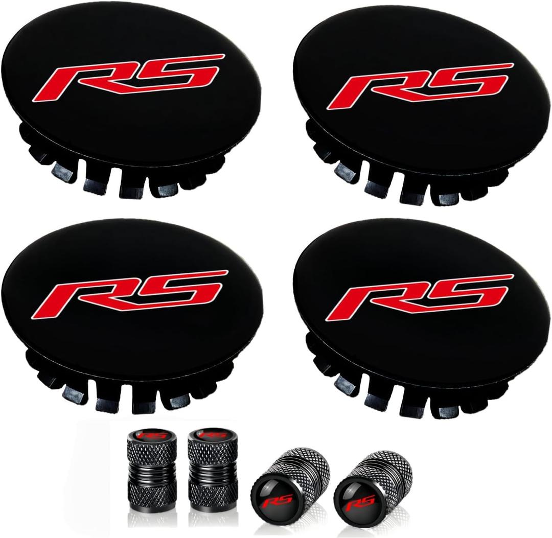 4Pcs for RS 66mm Hub Cap Wheel Cover Valve Cap Compatible with Equinox Malibu Camaro Traverse Blazer Cruze Trailblazer Trax