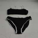SUUKSESS Women High Waisted 2 Piece Bikini Set Cheeky High Cut Bandeau Swimsuit (Large,  Black White)