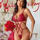 Avidlove Sexy Lingerie Deep V Teddy Strappy Lingerie Bodysuit One Piece Lace Babydoll Body Suit S-XXL (Red, S)