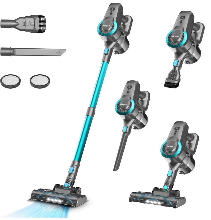 DEVOAC Cordless Vacuum Cleaner, UltraLightweight Stick Vacuum, 2200mAh Battery Up to 40mins Runtime, 6 in 1 Powerful Handheld Vacuum for Home Hard Floor Carpet Pet Hair (Waterfall)