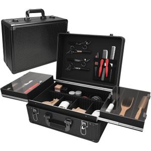Barber Cases for Clippers and Supplies With Sliding Tray, Profesional Barber Travel Case, Travel Case Suitable for hairdressers, Makeup Artists,Barber Carrying Case with LockBlack