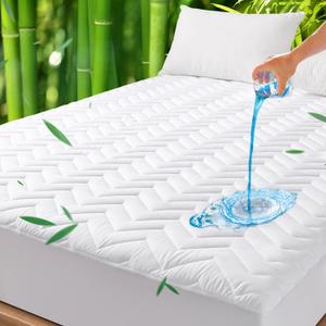 Unilibra Full Size Waterproof Mattress Pad Rayon Made from Bamboo, Quilted Breathable Mattress Protector, 6''-19'' Deep Pocket Fitted Mattress Cover White
