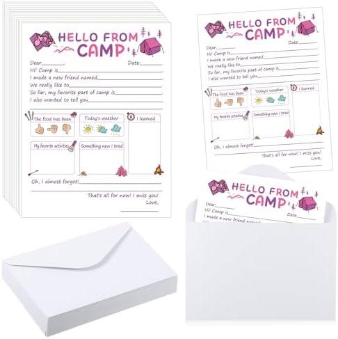 Motiskyy 12 Set Sleepaway Camp Flat Cards and Envelopes Notepad Set for Campers Boys and Girls 5. 12 x 7. 87 in with Envelopes Fill in The Blank Camp Stationary(Girl Fill in the Blank)