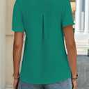 Womens Blouses Short Flutter Sleeve V Neck Chiffon Work Tops Casual Dressy Shirts Flowy Office Outfit 2025 Trendy (Green, XXL)