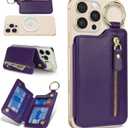 Cavor Compatible with MagSafe Wallet,Magnetic Wallet for iPhone 17/16 Pro Max/15 Pro/14 Plus/13/12 Series,Magnetic Card Holder with Adjustable Stand,Mag Safe Phone W allet Zipper-Purple