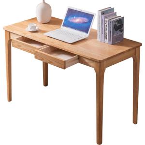Solid Wood Desk with Drawers, Home Office Desk for Small Spaces, Gaming Work Study Desk, Student PC Desk for Bedroom, Easy to Assemble (Wood Color, 47.2 inch)