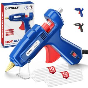 DIYSELF Hot Glue Gun Full Size, 1 Pcs Glue Gun with 20 Extra Glue Sticks, Heavy Duty Hot Glue Guns for Crafts, Repair, Arts, Decorations, and Handmade DIY Projects, Heat Glue Guns 60/100W (Blue)