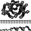 Tanstic 10Pcs Black Two Hole Pipe Strap, 3/4” Two Hole Strap U Bracket Rigid Pipe Strap Pipe Strap Clamp with Phillips Modified Truss Head Wood Screws for Fixing Pipe, Conduit, U Bracket
