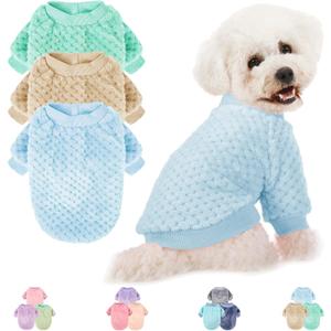 POMIU Dog Sweater, Dog Sweaters for XXS Dogs or Cat, Warm Soft Flannel Pet Clothes for Dogs, Girl or Boy, Dog Shirt Coat Jacket (Ice Blue+Light Coffee+Teal, XX-Small)