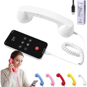 Retro Phone Handset Type C, 2026 Retro Cell Phone Receiver with Microphone & Speaker, Vintage Old School Telephone Handset with Crystal Clear Sound, 90s Classic Phone for Home & Office (White)