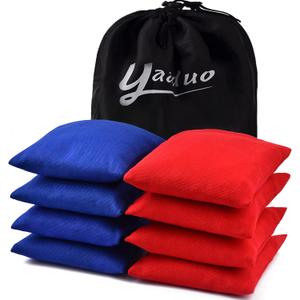 Set of 8 Regulation Cornhole Bags Double Sided, Weather Resistant Bean Bags for Cornhole Toss Game, Corn Hole Beans Bags with Tote Bag (Red/Blue)