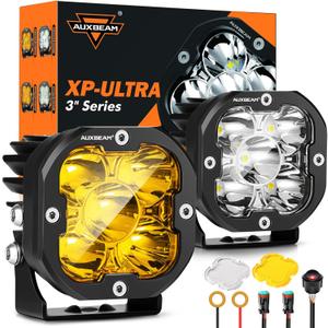 Auxbeam XP-Ultra Series Hyperspot LED Pods, 3 Inch 80W Spot Beam Offroad Lights, 9600LM Amber White Dual Color, 30 Spotlight Yellow Fog Ditch Lights, for 4x4 Jeep Ford Toyota, Pair