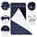 Moonsea Toddler Nap Mat with Pillow and Fleece Minky Blanket Navy, Lightweight and Soft Perfect for Toddlers Preschool, Daycare, Travel Sleeping Bag for Girls, 21" x 50" Fit on a Standard Cot
