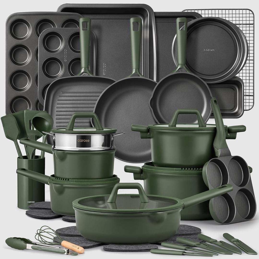 CAROTE 49pcs Nonstick Cookware Set, Pots and Pans Set with Bakeware, 49 Piece