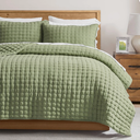 Green California Cal King Size Quilt Bedding Sets with Pillow Shams, Dark Sage O