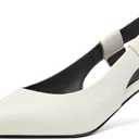 Pointed Toe Slingback Kitten Heels for Women, Leather Stiletto Heel Pumps with Elastic Strap Elegant Bridal Heel Dating Party Work Office Backless Pumps Shoes (7.5, White)