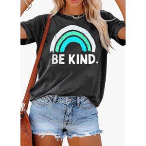 YEXIPO Womens Graphic Tees Short Sleeve Summer Tops Funny Letter Print Crew Neck Casual Loose Cute T Shirts M