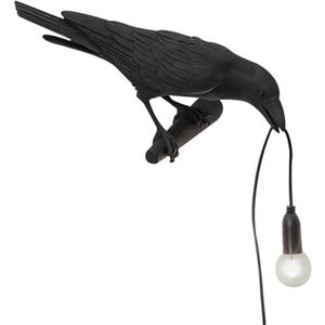 Raven Bird Lamp,Vintage Resin Crow Lamp with E14 Blub, Wall Mounted Gothic Wall Sconce Night Light Fixture with Plug in Cord for Living Room Bedroom Art Deco (Black Left)