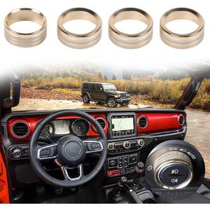Voodonala Air Conditioner Headlight Center Consoles Switch Knob Cover Trim for 2018-2026+ Jeep Wrangler JL JLU Gladiator JT 4xe Interior Accessories Gold Aluminum Alloy 4pcs (Regular Style)