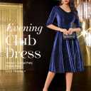 Dressystar Womens Velvet Midi Sequin Cocktail Dress Fall Winter Long Sleeve Formal Wedding Guest Party Dresses with Pocket (M)