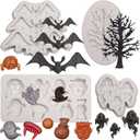 Halloween Bat Chocolate Molds, Ghost Skeleton Eyeball Witch Hat Silicone Molds, Specter Dead Tree Fondant Molds for Baking Cake Decoration Cupcake Topper Candy Plaster Clay Resin Set of 4 (LC130)