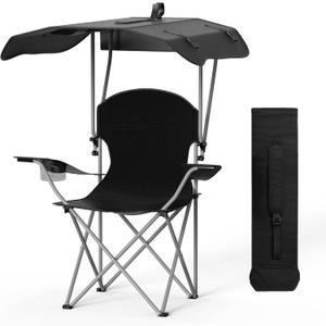 YSSOA Canopy Lounge Chair with Sunshade for Camping, Hiking, Travel, and Other Outdoor Events, with Cup Holder, 21.6" x 21.6" x 36", Black