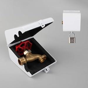 Outdoor Faucet Locking System with Padlock,Insulated Spigot Lock Cover,Garden Hose Bib Lockout,Freeze Protection,Prevents Water Theft and Stops Unauthorized Use of Water,FITS 1/2“ & 3/4” Faucets,White : Patio, Lawn & Garden