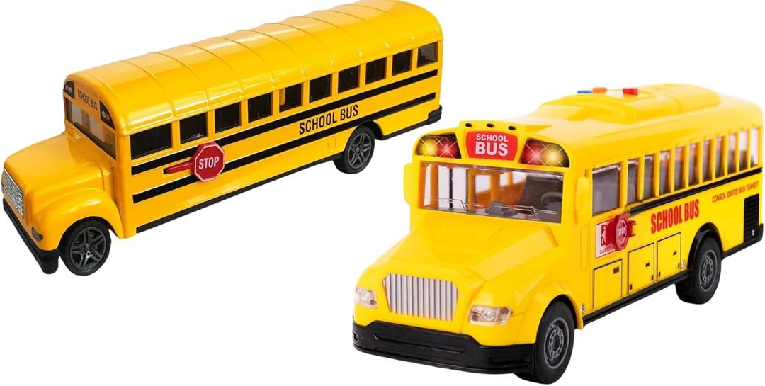ArtCreativity Ultimate Yellow School Bus Toy Bundle - Lights, Sounds & Pull Back Action