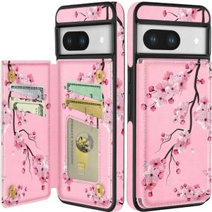 Shorogyt for Google Pixel 8A Wallet Case with Card Holder - Designer Peach Blossom Pattern Kickstand Magnetic Clasp Back Flip Folio Leather Phone Cases for Women Men Girls for Google Pixel 8A