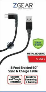 ZGear 8 Foot Braided 90° Sync & Charge Cable For USB C 