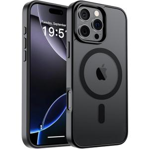 SUPFINE Magnetic for iPhone 16 Pro Max Case (Compatible with MagSafe) (Military Grade Drop Protection) Slim Translucent Matte Shockproof with Anti-Fingerprint Phone Case, Black