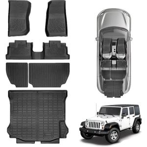 Floor Mats & Trunk Mat for 2007-2018 Jeep Wrangler JK 4-Door
All Weather TPE Custom Mats Set, Durable Non Slip Protection For 1st & 2nd Row Floor Liners, Cargo And Backrest Mats