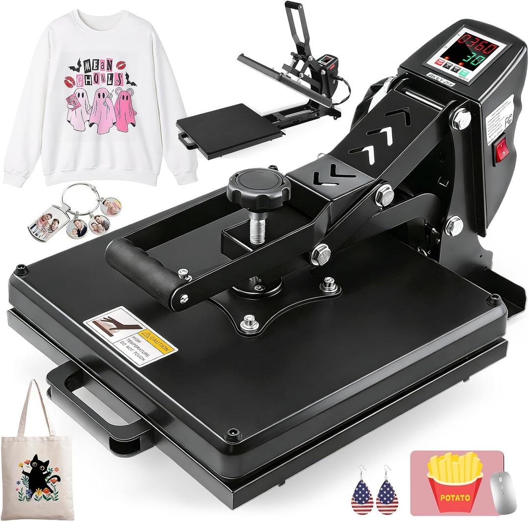 Whubefy Heat Press 15x15 Full Slide Out Shirt Press Machine for Sublimation
DTF, HTV Vinyl Projects, 1200W Rapid Even Heating, Industrial Digital Heat Transfer Machine for T Shirts/Mouse Pad/Coaster