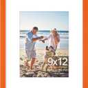 DecorUhome 9x12 Picture Frame, Display Pictures 6x8 with Mat or 9x12 without Mat, Wall & Tabletop Display Photo Frame, Orange, 1 Pack