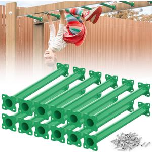 16.5 Inch Monkey Bars Kit Playground Ladder Rungs for Backyard Indoor Outdoor Kids Metal Bars Swing Set Playset Accessories (Green, 12 Pcs)
